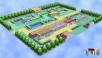  3d commentary drew108 flower house mailbox no_humans pokemon pokemon_(game) pokemon_center pokemon_frlg pokemon_mart pond scenery signature tree water 