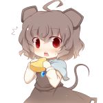  /\/\/\ 1girl animal_ears cheese chibi fuuen_(akagaminanoka) looking_at_viewer mouse_ears mouse_tail nazrin open_mouth red_eyes short_hair simple_background solo tail touhou white_background 