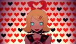  1girl blonde_hair blush harano heart kagamine_rin looking_at_viewer open_mouth short_hair smile solo vocaloid 
