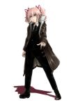  bane_(cosplay) coat crossover formal fur_trim hana_keijou hanakeijou highres jewelry kaname_madoka mahou_shoujo_madoka_magica pink_eyes pink_hair ring suit 