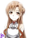  1girl asuna_(sao) braid breastplate brown_eyes brown_hair detached_sleeves kem_kem long_hair smile sword_art_online yuuki_asuna 