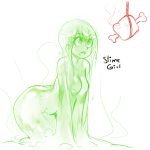  1girl all_fours boned_meat food goo_girl highres maniacpaint meat monster_girl no_legs nude original short_hair sketch slime solo thick_thighs thighs v_arms 