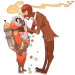  balaclava balloonicorn cigarette formal gas_mask gloves head_warmer heart necktie simple_background smoke smoking standing star suit t8909 team_fortress_2 the_pyro the_spy white_background 