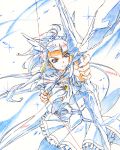  1girl aoki_reika arrow bow_(weapon) colored_pencil_(medium) cure_beauty foreshortening gensei-225 monochrome partially_colored precure serious smile_precure! solo traditional_media weapon 