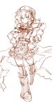  1girl aki_minoriko alternate_costume gloves hat headphones kazetto leaf monochrome rough sketch skirt sleeveless solo thigh-highs thighhighs touhou 