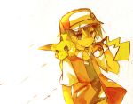  1boy baseball_cap black_hair gloves hat kinugasa_kaguya pikachu poke_ball pokemon pokemon_(creature) satoshi_(pokemon) short_hair solo 