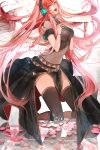  1girl hebi long_hair looking_at_viewer megurine_luka open_mouth pink_hair skirt smile solo thigh-highs vocaloid wings 