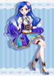  aikatsu! blue_hair dress flower gloves high_heels kazesawa_sora long_hair mole multi-colored_hair red_eyes violet_hair wavy_hair 