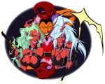  1boy 2girls beard blue_hair breasts cleavage crossover demon_girl facial_hair glasses green_hair gun him_(powerpuff_girls) horn horns kneesocks_(psg) multiple_girls panty_&amp;_stocking_with_garterbelt pointy_ears powerpuff_girls red_skin scanty_(psg) scythe shaneseks sharp_teeth tongue weapon 