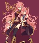  arm_holding blue_eyes blush headset holding_hands megurine_luka pink_hair shy smile takoluka thigh-highs vocaloid yoshiki 