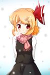  arms_behind_back blush looking_at_viewer nori_nori_ex red_eyes rumia scar scarf snow solo touhou 