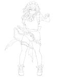  1girl braid izayoi_sakuya kasuga_yukihito lineart maid maid_headdress mary_janes monochrome panties pantyshot shoes short_hair sketch solo touhou traditional_media twin_braids underwear wind_lift work_in_progress 