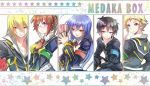  akune_kouki armband black_hair blonde_hair blue_eyes blue_hair brown_hair dede5933 hitoyoshi_zenkichi kikaijima_mogana kumagawa_misogi kurokami_medaka long_hair medaka_box red_eyes school_uniform 