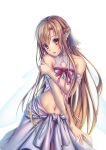  1girl asuna_(sao) bare_shoulders brown_eyes brown_hair dress ear_covers elf long_hair navel pointy_ears sword_art_online titania_(sao) tomoekou yuuki_asuna 