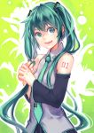  1girl detached_sleeves fanany green_eyes green_hair hatsune_miku long_hair necktie solo twintails very_long_hair vocaloid 