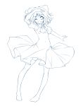  1girl ascot bow cirno hair_bow lineart looking_at_viewer mikuma monochrome short_hair smile thigh-highs touhou wink 