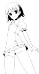  1girl arakawa_kei bracelet itamochi jewelry lineart monochrome saki saki_achiga-hen short_hair smile solo thigh-highs 