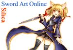  1girl animal_ears blonde_hair cat_ears dc5 red_eyes short_hair short_twintails silica silica_(sao-alo) sword sword_art_online thigh-highs twintails weapon 