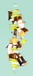  1boy 1girl aqua_eyes blonde_hair book closed_eyes glider_(artist) kagamine_len kagamine_rin marker open_mouth pen short_hair siblings simple_background sleeping vocaloid 