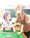  2girls blush kamo_(rsrk) kannou_(saki) long_hair mahjong_tiles multiple_girls purple_hair saki sitting smile suehara_kyouko 