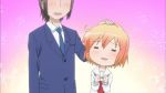  1boy 1girl animated animated_gif blazer blush kotoura-san kotoura_haruka manabe_yoshihisa mukunoki_nanatsu orange_eyes orange_hair school_uniform short_hair 