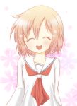  1girl blush closed_eyes kotoura-san kotoura_haruka necktie orange_hair school_uniform serafuku short_hair smile solo 