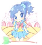  1girl aikatsu! blue_eyes blue_hair chibi hair_ribbon kiriya_aoi mirai_(sugar) ponytail ribbon skirt smile 