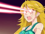  android bare_shoulders blonde_hair bust eye_beam gradient gradient_background hoshii_miki idolmaster laser long_hair open_mouth robot_joints solo tank_top yooguru 