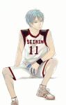  1boy basketball_uniform blue_eyes blue_hair juice_box kuroko_no_basuke kuroko_tetsuya short_hair solo sportswear sweat wellycheee 