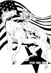  1boy american_flag beanie emg_(christain) hat horse johnny_joestar jojo_no_kimyou_na_bouken monochrome reins saddle steel_ball_run title_drop 