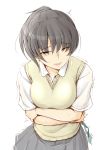  1girl amagami black_eyes black_hair breasts laughter ponytail sasaki_akira_(ugc) school_uniform solo sweater_vest tsukahara_hibiki wink 