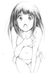  1girl bikini chitanda_eru hand_on_own_chest hyouka leaning_forward long_hair monochrome shu-z swimsuit 