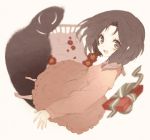  1girl barefoot bed brown_eyes brown_hair dress fate/strange_fake fate_(series) flower gift guilty kuruoka_tsubaki rider_(fate/strange_fake) short_hair 