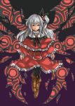  1girl belt black_legwear boots capelet full_body graphite_(medium) long_hair multiple_wings nu_ma pantyhose pullover purple_background red_eyes shinki side_ponytail silver_hair solo touhou traditional_media turtleneck wings 