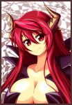  1girl breasts cleavage horns large_breasts long_hair maou_(maoyuu) maoyuu_maou_yuusha miyabi_urumi red_eyes redhead smile solo 