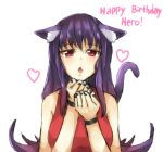  animal_ears black_nails breasts cat_ears cat_tail duel_masters enki_(artist) happy_birthday heart long_hair looking_at_viewer purple_hair red_eyes simple_background sketch tail tasogare_mimi white_background wristband 