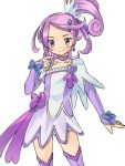  1girl arm_warmers bow brooch choker cure_sword dokidoki!_precure earrings hair_ornament hairclip jewelry kenzaki_makoto kyabechi magical_girl ponytail precure purple_hair purple_legwear ribbon short_hair skirt smile solo spade thigh-highs violet_eyes white_background 