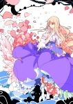  1girl blonde_hair butterfly dress flower frilled_dress frills highres long_hair orange_eyes petals sakura-sou_no_pet_na_kanojo shiina_mashiro solo 