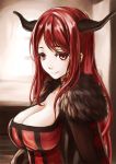  1girl argyle breasts cleavage horns huge_breasts hyp long_hair looking_at_viewer maou_(maoyuu) maoyuu_maou_yuusha red_eyes redhead smile solo 