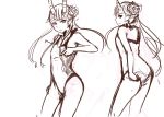  1girl adjusting_swimsuit antlers c_(control) flat_chest flower hair_flower hair_ornament highres horns long_hair mashu_(control) monochrome one-piece_swimsuit pan!ies smile solo swimsuit 