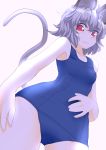  1girl animal_ears grey_hair ishikkoro mouse_ears mouse_tail nazrin red_eyes short_hair solo sweatdrop swimsuit tail touhou 
