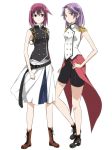  2girls alternate_costume belt bike_shorts boots cable epaulettes hand_on_hip kajiki_yumi looking_at_viewer miyanaga_teru multiple_girls purple_hair red_eyes redhead saki shoes short_hair side-by-side skirt sleeveless stand uniform violet_eyes yuushi_toshihiko 