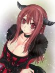  1girl :/ breasts cleavage dress horns maou_(maoyuu) maoyuu_maou_yuusha red_eyes redhead snowing tsukiya_(pixiv838973) 