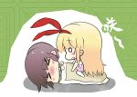  &gt;_&lt; 2girls amae_koromo artist_request blonde_hair brown_hair chibi long_hair miyanaga_saki multiple_girls o_o saki short_hair sleeping straddle 