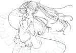  1girl detached_sleeves gari_(apollonica) hatsune_miku highres lineart long_hair monochrome necktie skirt smile solo thigh-highs twintails very_long_hair vocaloid 