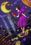  1girl apple cat colored crescent_moon flat_chest food fruit heart moon short_hair solo yumeno_(yumeno-23) 