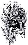  1boy angry anyueh chain magi_the_labyrinth_of_magic male monochrome open_mouth sharrkan short_hair solo sword weapon 