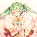  1girl choko_(alice_vessaliuss) closed_eyes double_v green_hair hatsune_miku highres long_hair smile solo twintails v vocaloid 