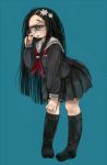  1girl black_hair cyclops glasses original polo_(pixiv1844541) school_uniform skirt solo 