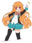  1girl amatsuka_mao gj-bu long_hair mizuki_makoto orange_eyes orange_hair school_uniform thigh-highs thumbs_up zettai_ryouiki 